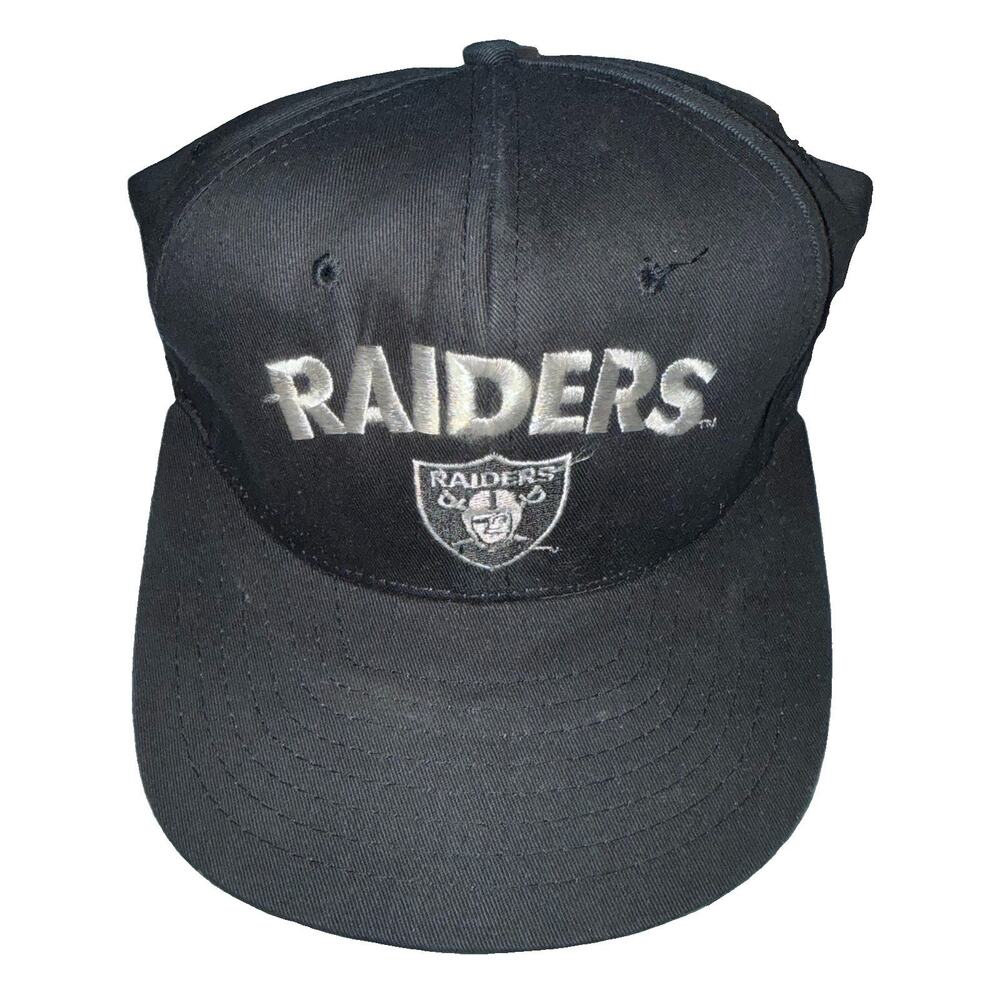 Vintage Oakland Raiders Snapback Hat AJD Black Silver NFL Football Logo 90s